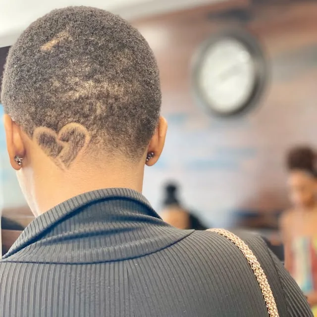 Heart shaved into the back of a low fade